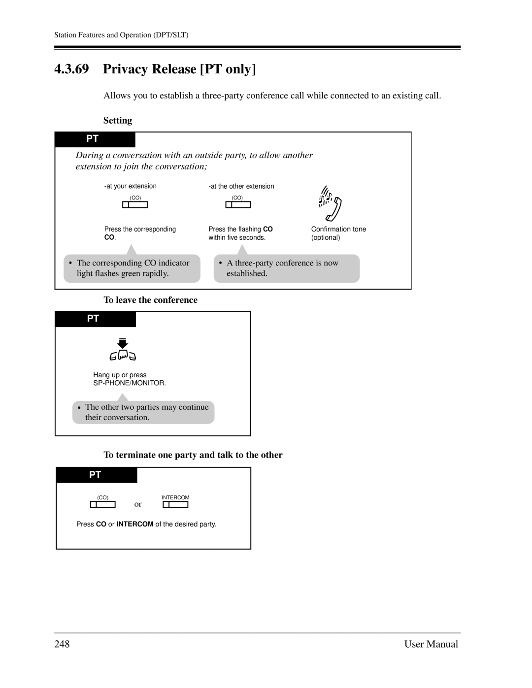 Panasonic KX-TD1232C user manual Privacy Release PT only, 248 