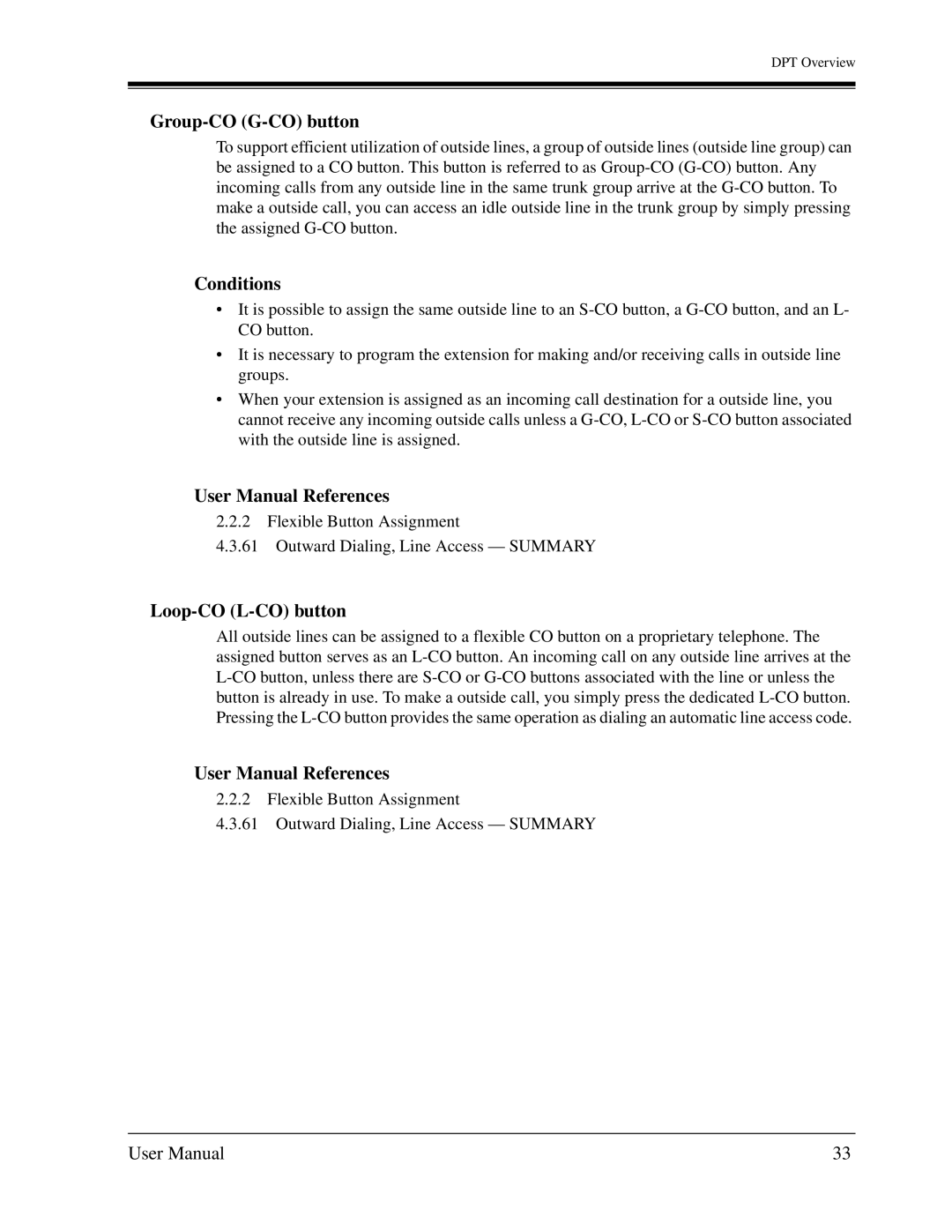 Panasonic KX-TD1232C user manual Group-CO G-CO button, Loop-CO L-CO button 