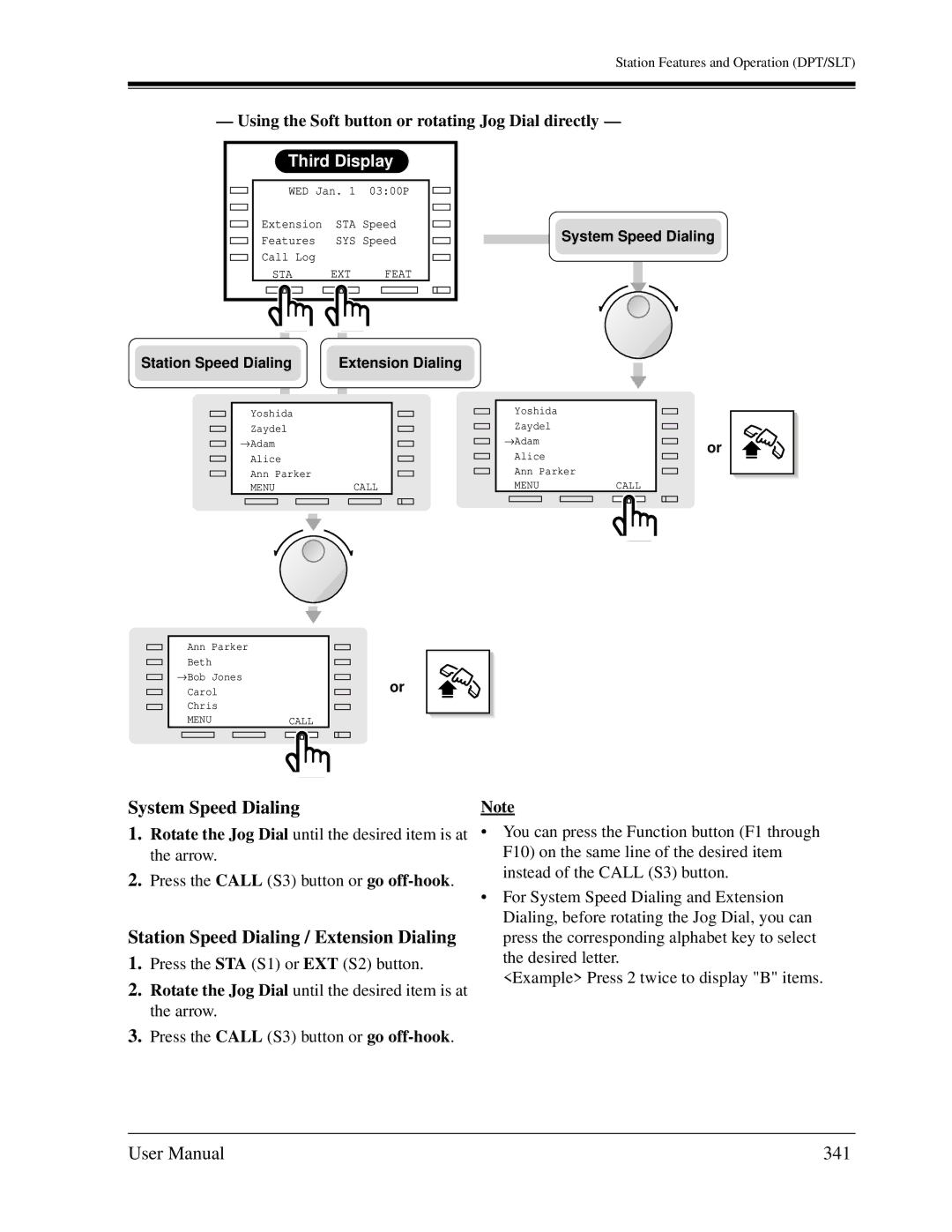 Panasonic KX-TD1232C user manual 341, Using the Soft button or rotating Jog Dial directly 