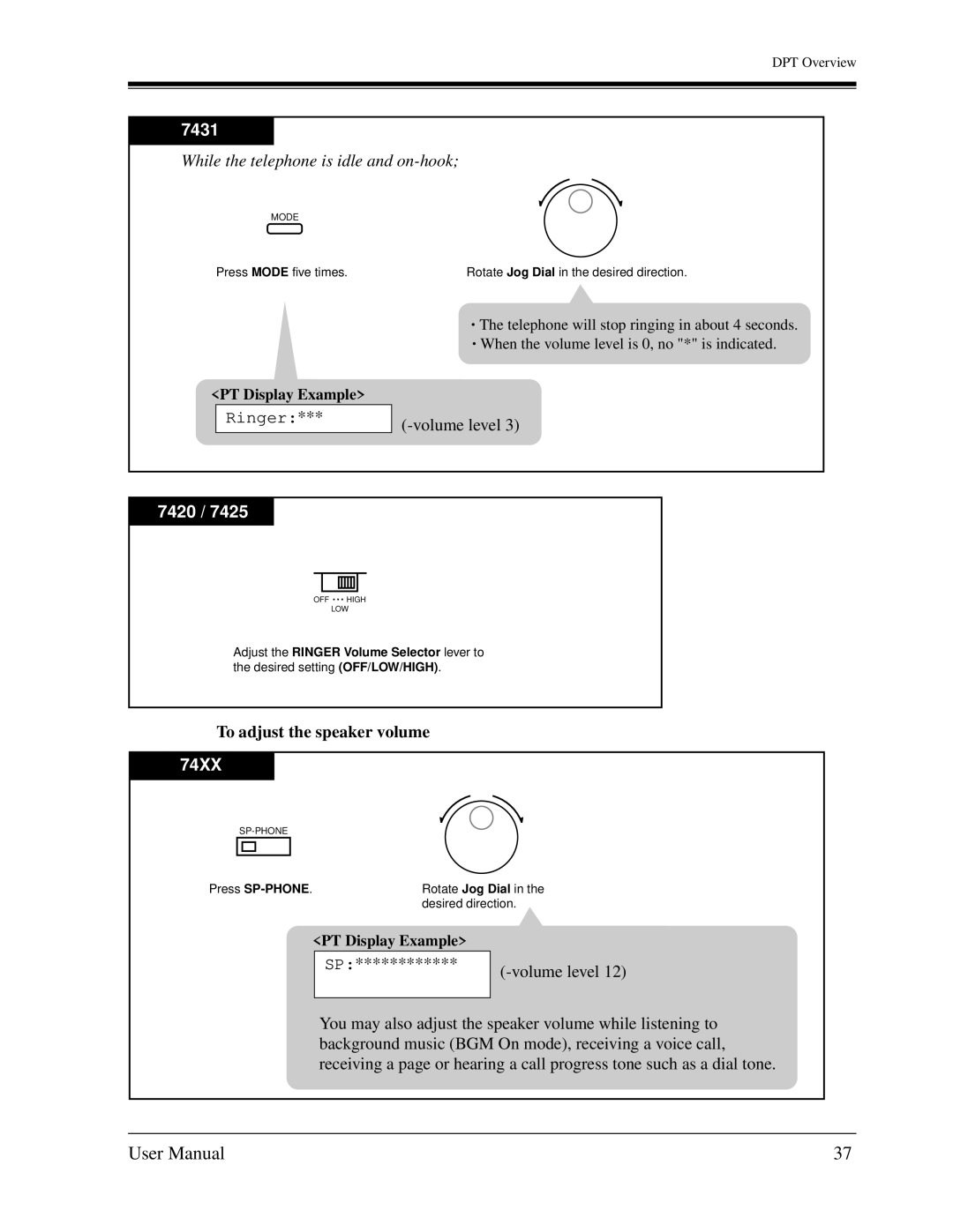 Panasonic KX-TD1232C user manual 7420, To adjust the speaker volume 