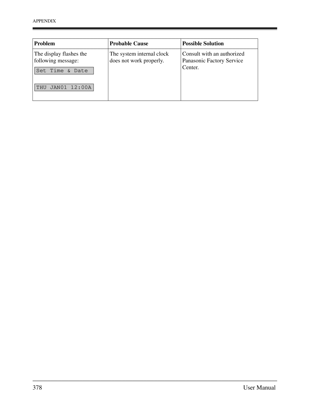 Panasonic KX-TD1232C user manual 378, Set Time & Date THU JAN01 1200A 