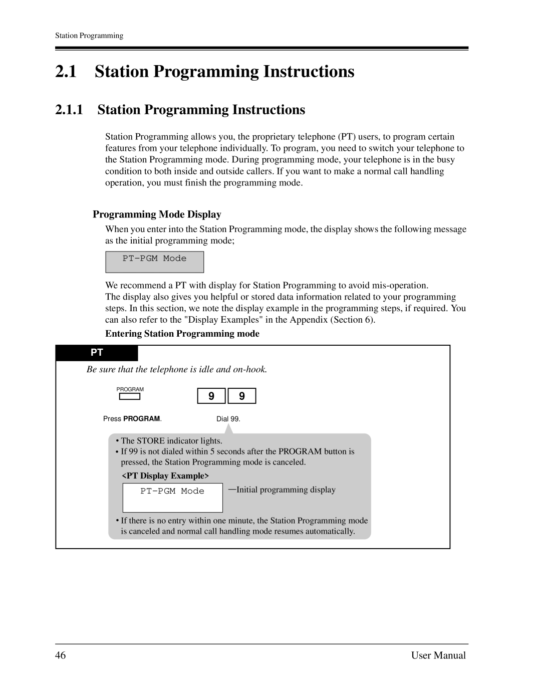 Panasonic KX-TD1232C user manual Station Programming Instructions, Programming Mode Display, PT-PGM Mode 