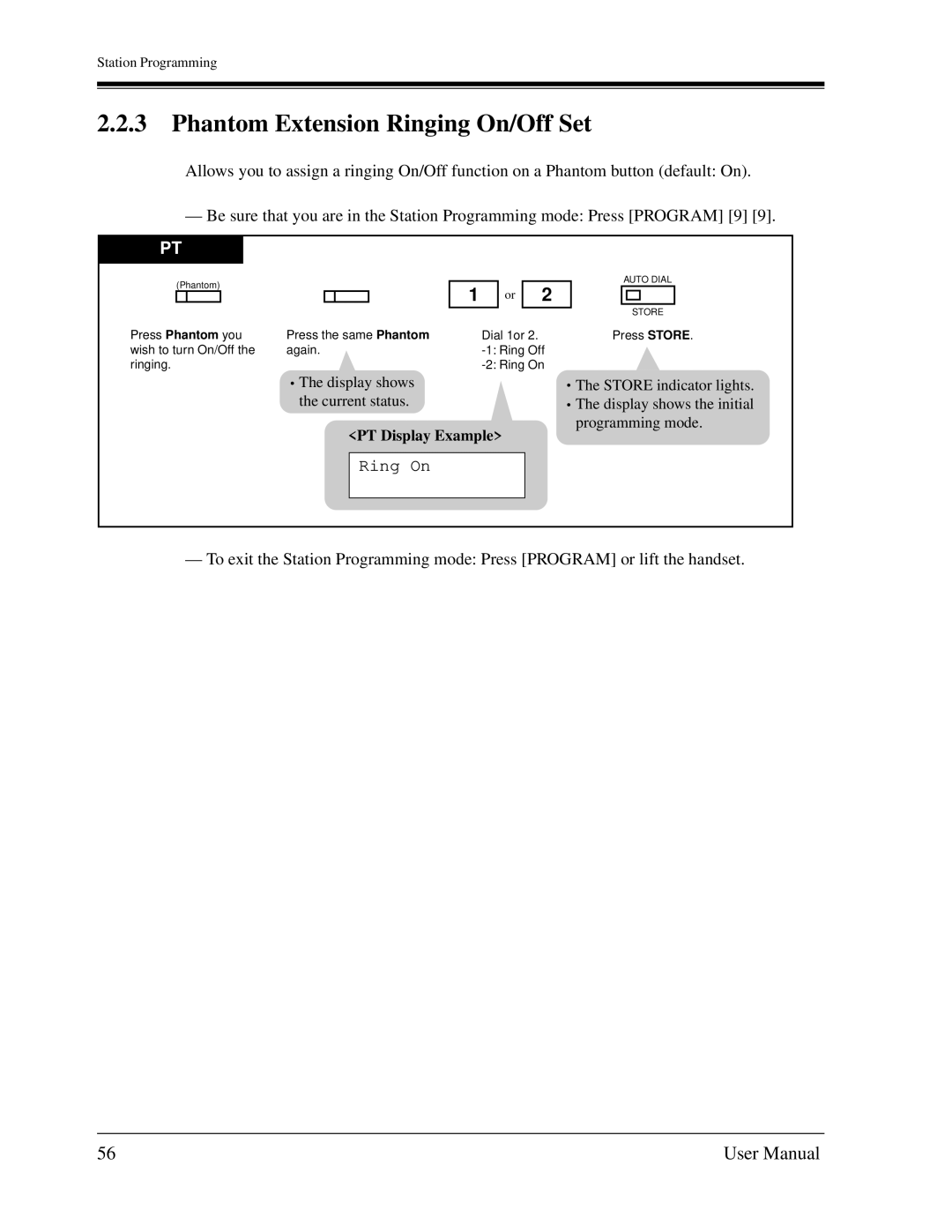 Panasonic KX-TD1232C user manual Phantom Extension Ringing On/Off Set, Ring On 