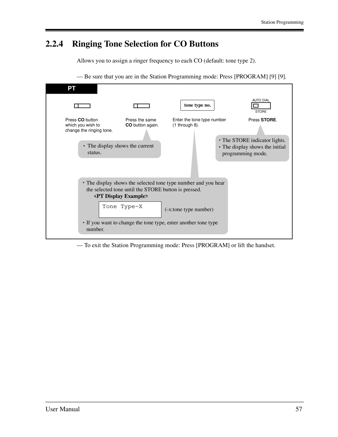 Panasonic KX-TD1232C user manual Ringing Tone Selection for CO Buttons, Tone Type-X, Tone type no 