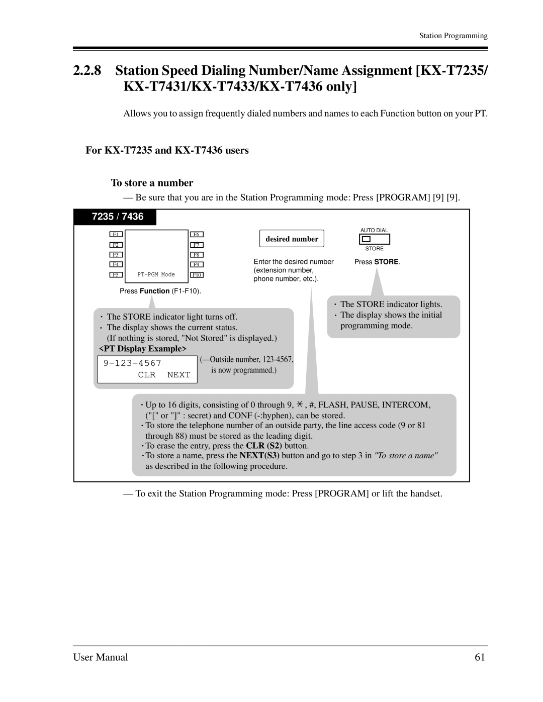 Panasonic KX-TD1232C user manual For KX-T7235 and KX-T7436 users To store a number, 123-4567, Desired number 