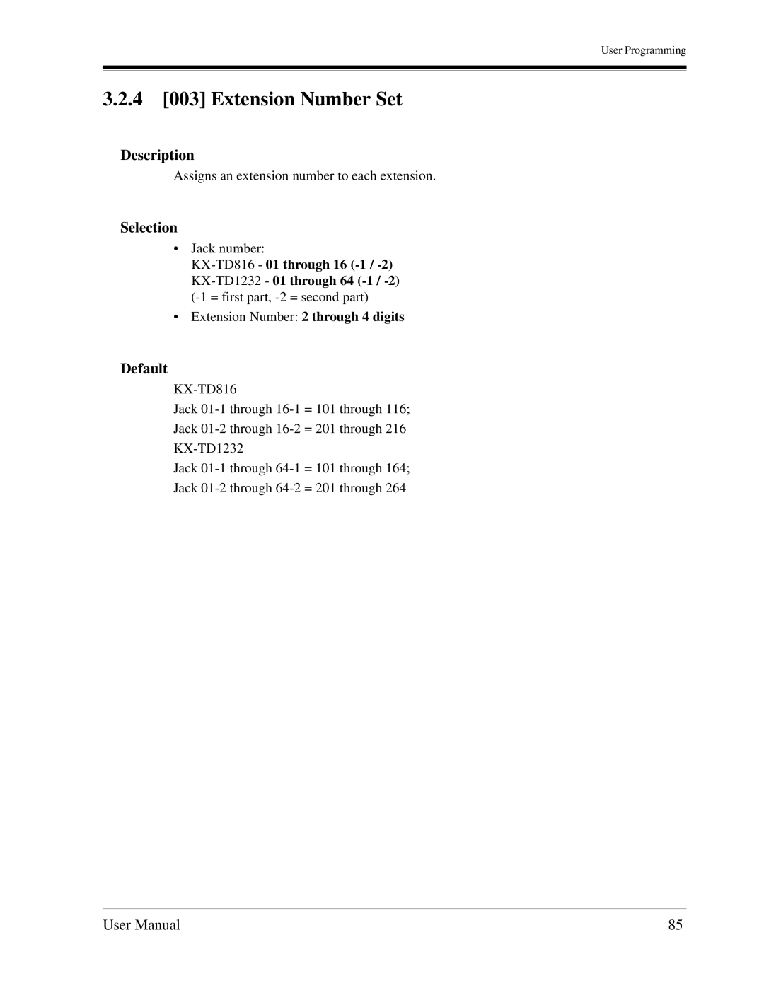 Panasonic KX-TD1232C user manual 4 003 Extension Number Set, Description 