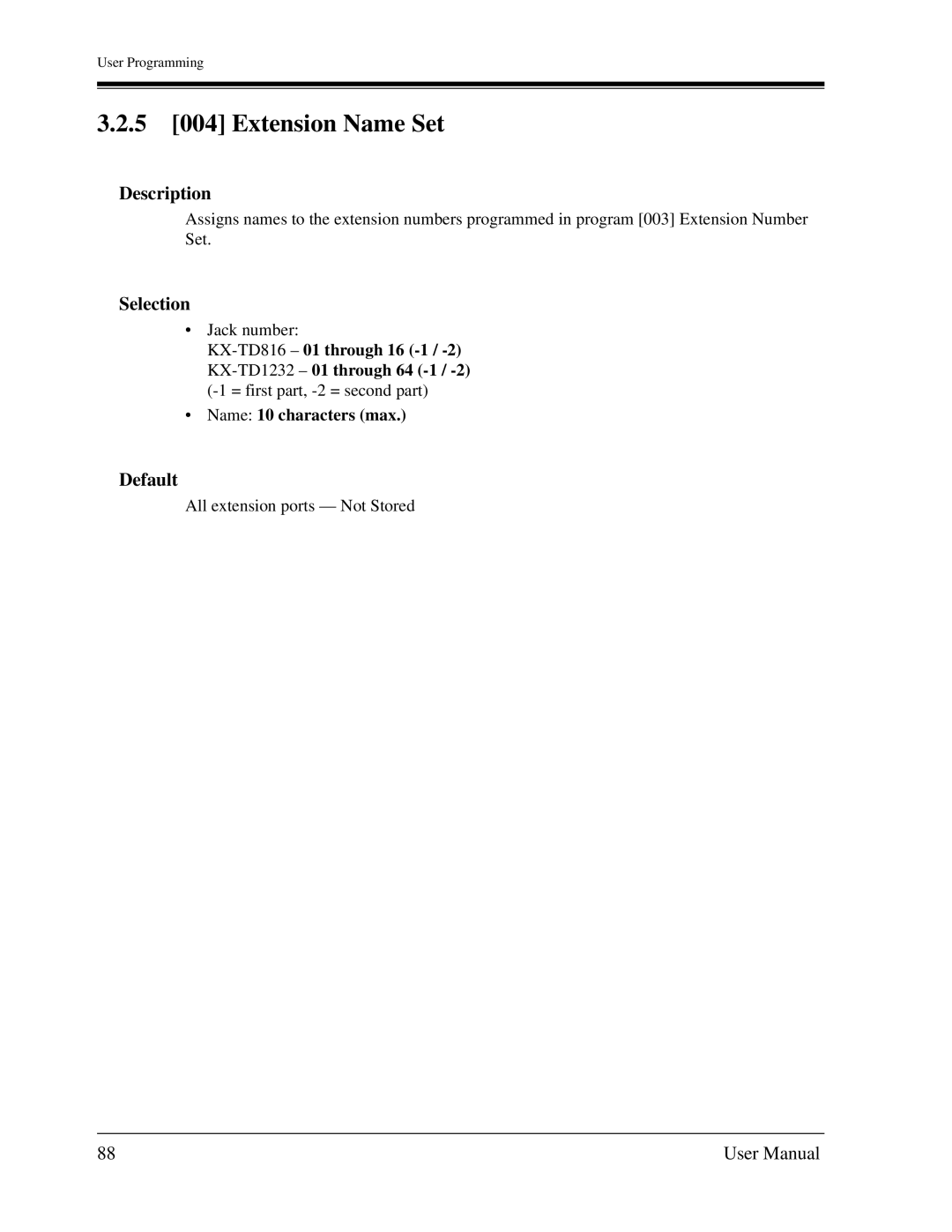 Panasonic KX-TD1232C user manual 5 004 Extension Name Set, Description 