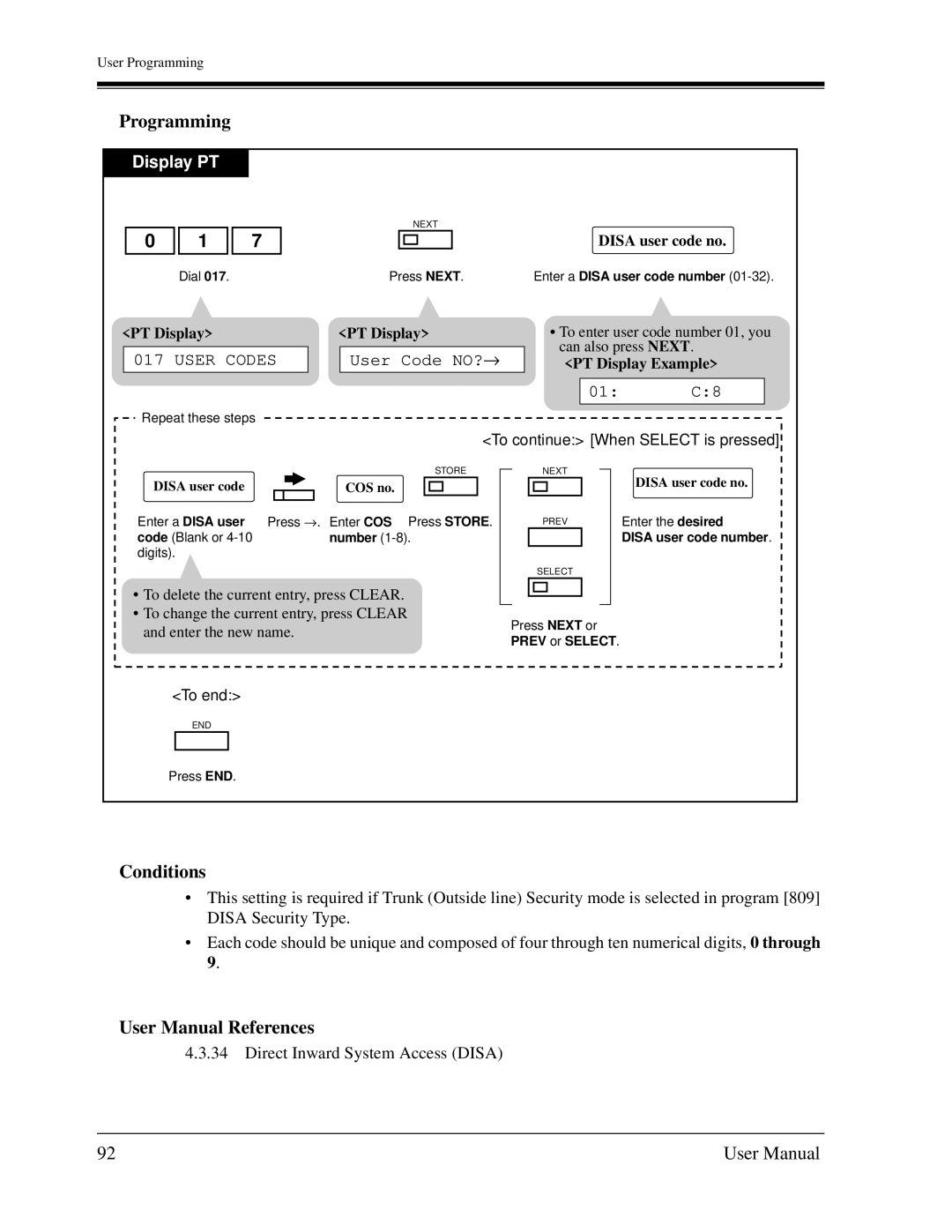 Panasonic KX-TD1232C user manual User Code NO?→, 01 C8, Disa user code COS no, Disa user code no 