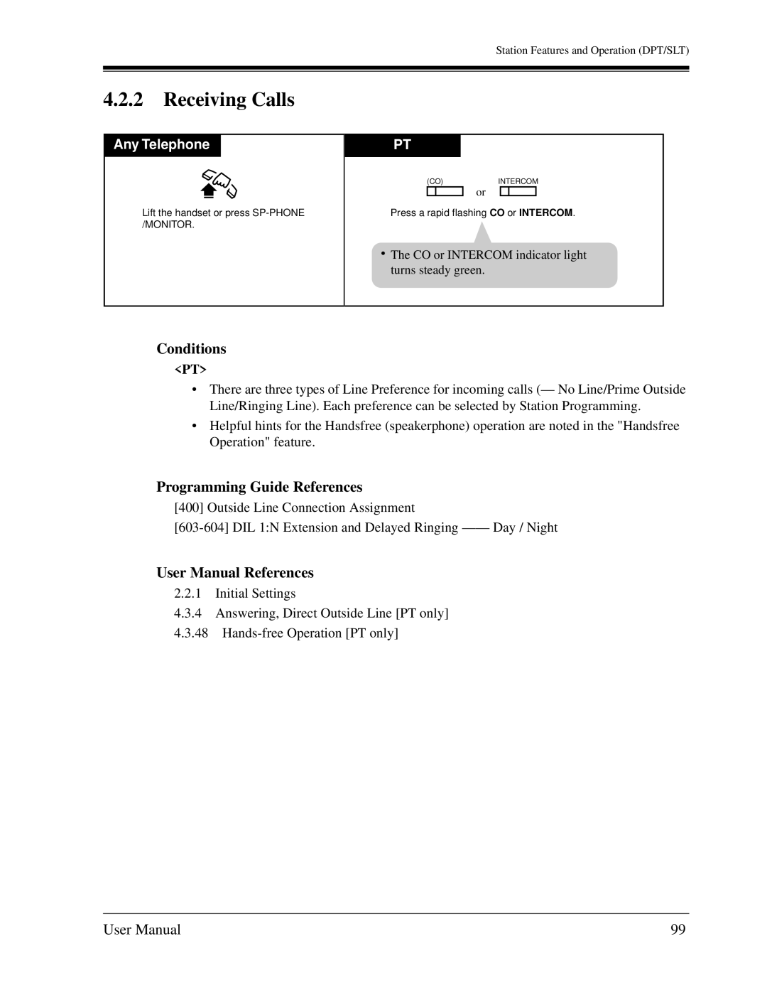 Panasonic KX-TD1232C user manual Receiving Calls, Programming Guide References 