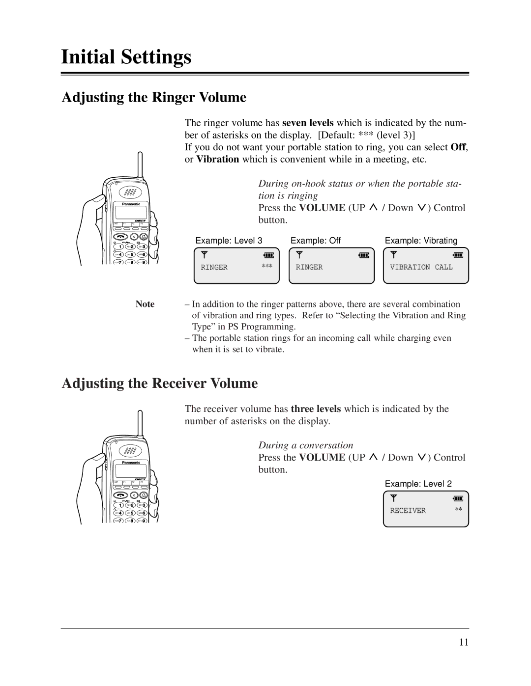 Panasonic KX-TD816CE Adjusting the Ringer Volume, Adjusting the Receiver Volume, Press the Volume UP / Down Control button 