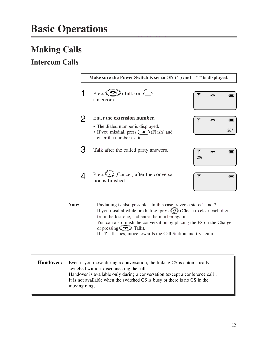 Panasonic KX-TD816CE Basic Operations, Intercom Calls, Enter the extension number, Talk after the called party answers 