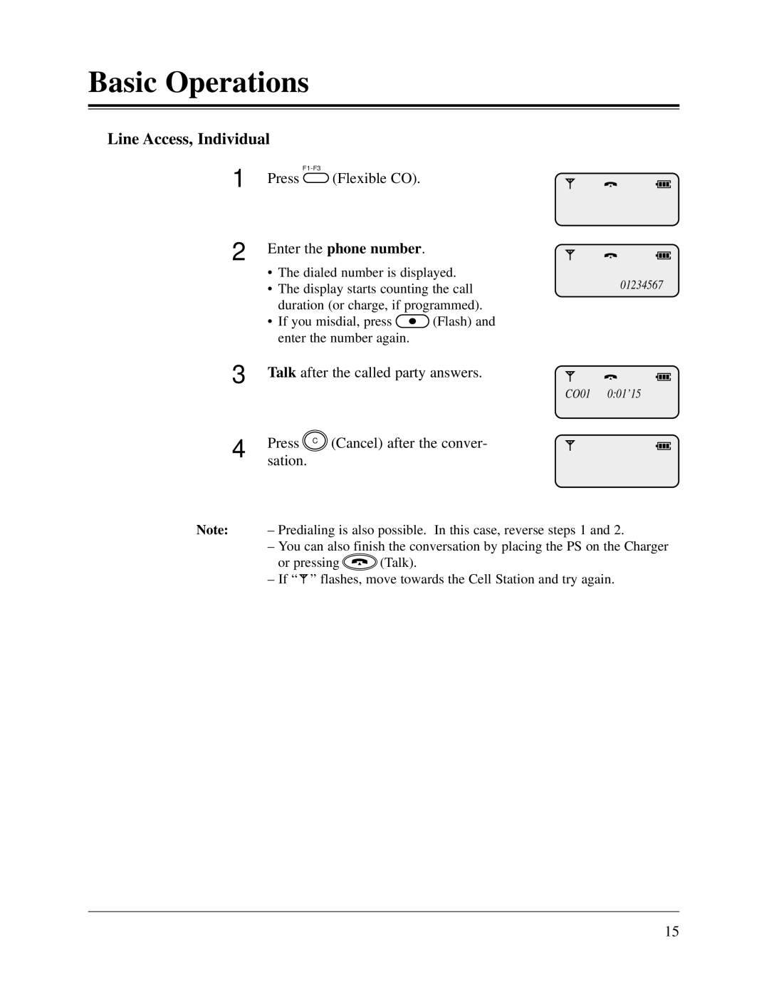 Panasonic KX-TD816CE, KX-TD1232CE Line Access, Individual, Press Flexible CO, Press Cancel after the conver Sation 