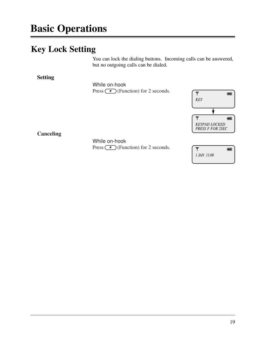 Panasonic KX-TD816CE, KX-TD1232CE user manual Setting, Canceling, Press Function for 2 seconds 