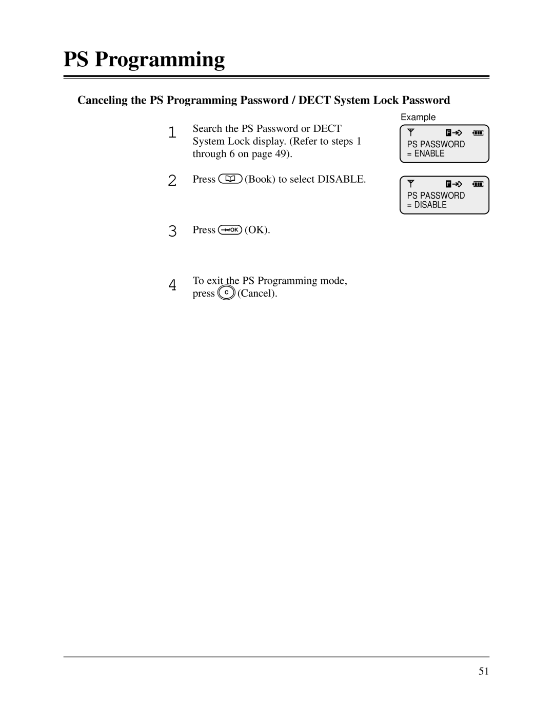 Panasonic KX-TD816CE, KX-TD1232CE user manual PS Password = Enable PS Password = Disable 