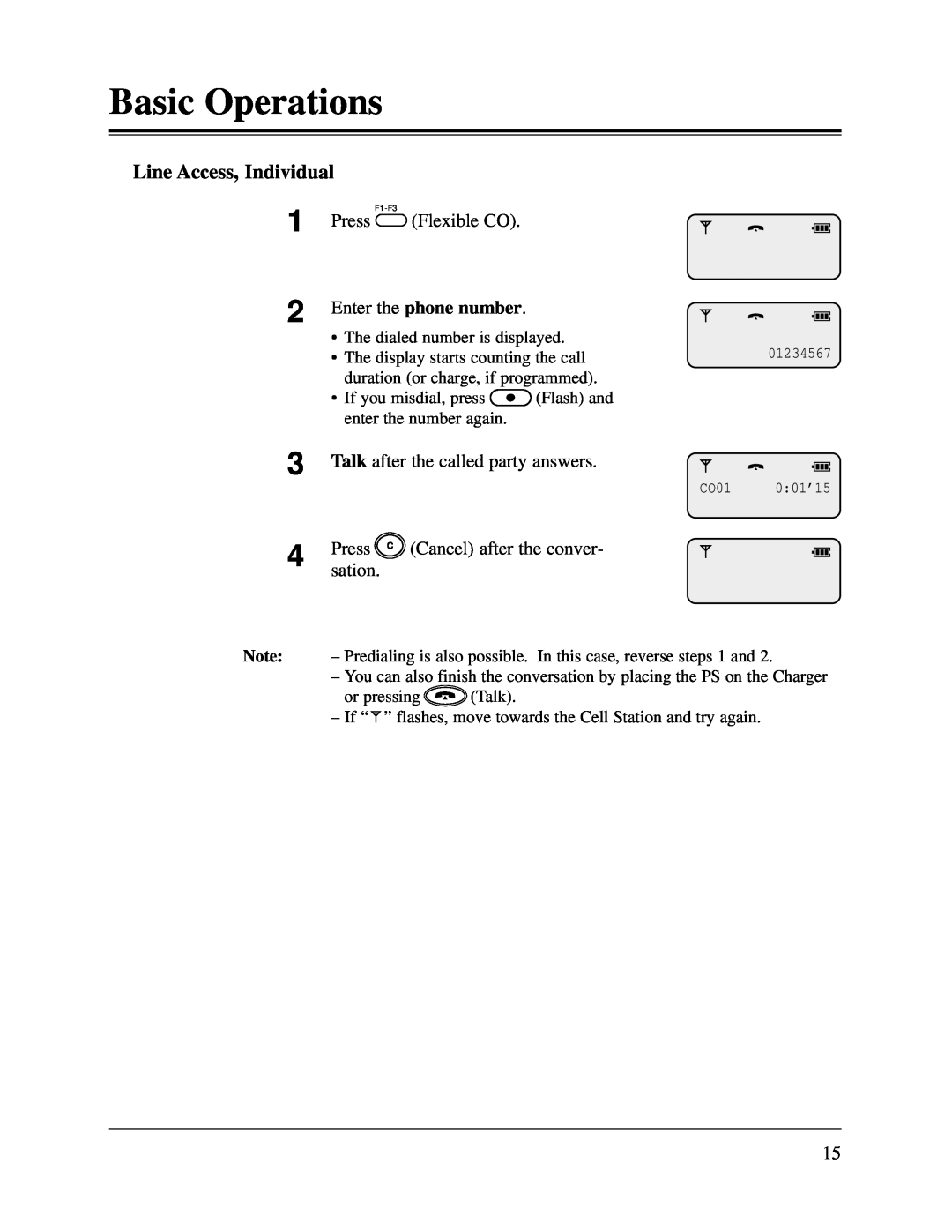 Panasonic KX-TD816CE Line Access, Individual, Basic Operations, Press Flexible CO, Enter the phone number, sation 