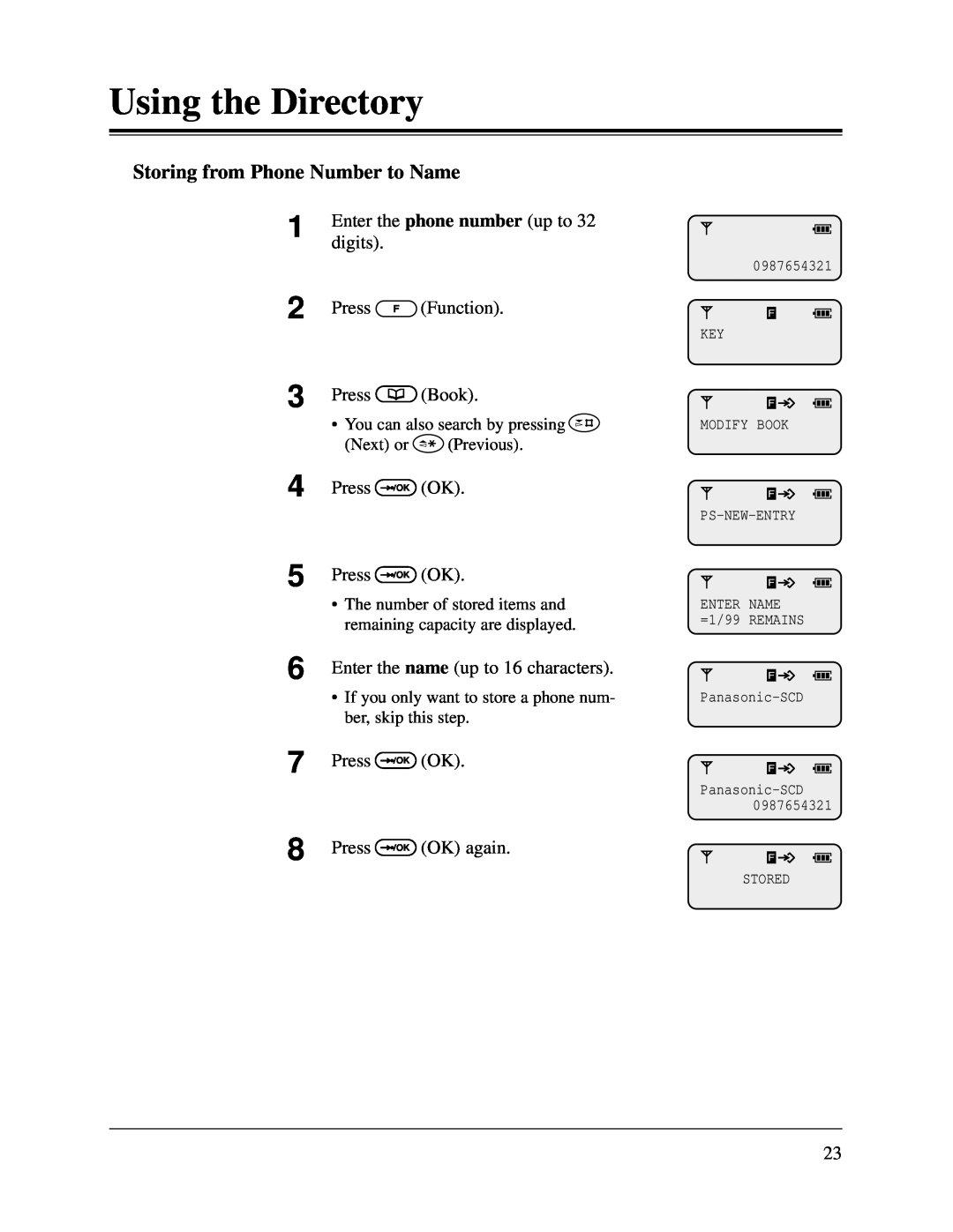 Panasonic KX-TD816CE, KX-TD1232CE user manual Storing from Phone Number to Name, Using the Directory 