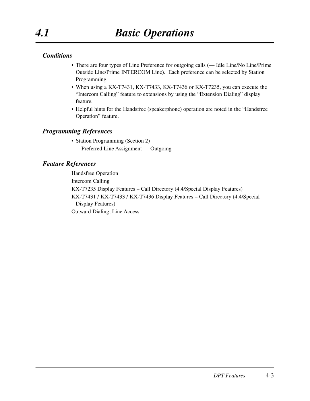 Panasonic KX-TD308 manual Conditions, DPT Features 