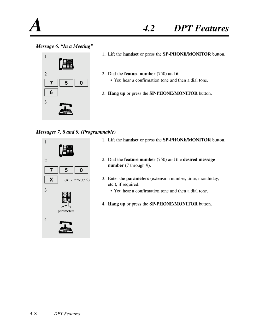 Panasonic KX-TD308 manual Message 6. In a Meeting, Messages 7, 8 and 9. Programmable 