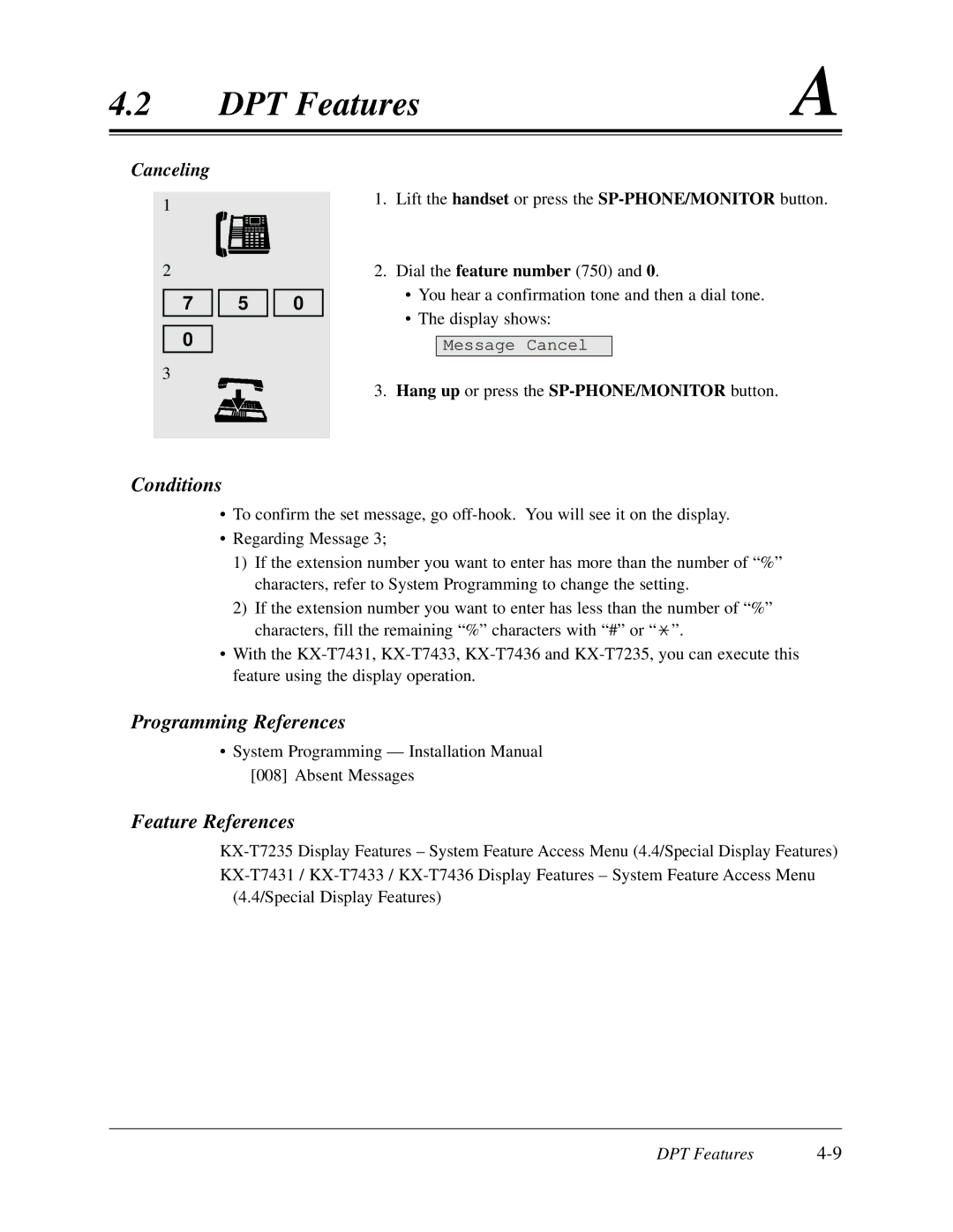 Panasonic KX-TD308 manual Conditions, Canceling 