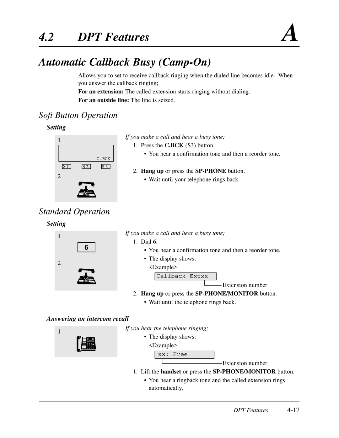 Panasonic KX-TD308 manual Automatic Callback Busy Camp-On, Setting, Answering an intercom recall 