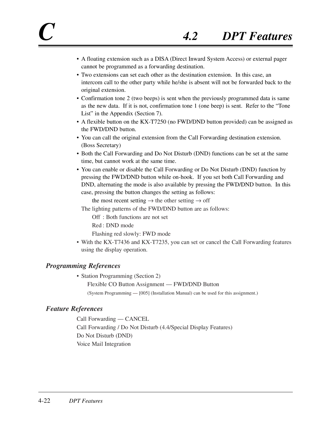 Panasonic KX-TD308 manual Programming References, 22DPT Features 