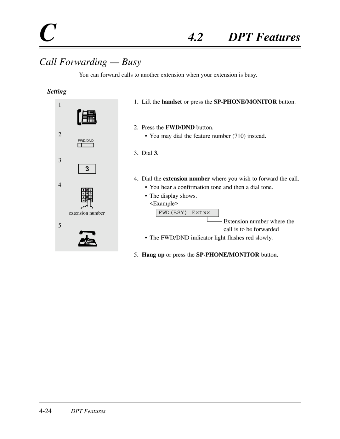 Panasonic KX-TD308 manual Call Forwarding Busy, 24DPT Features 