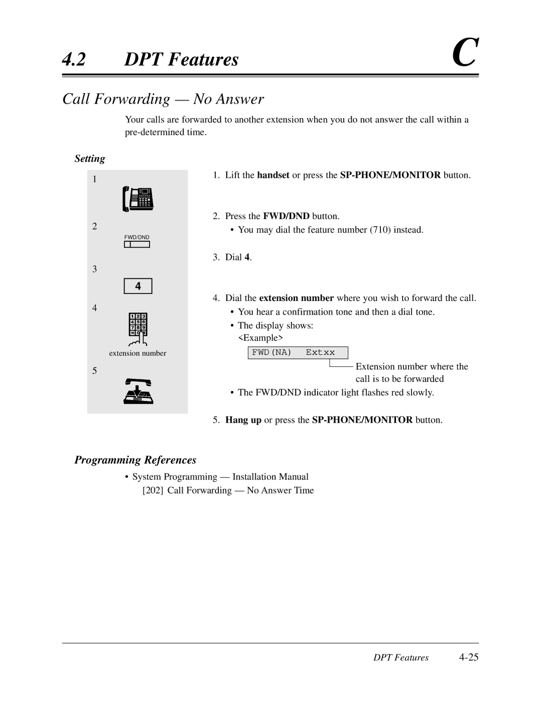 Panasonic KX-TD308 manual Call Forwarding No Answer, Programming References 