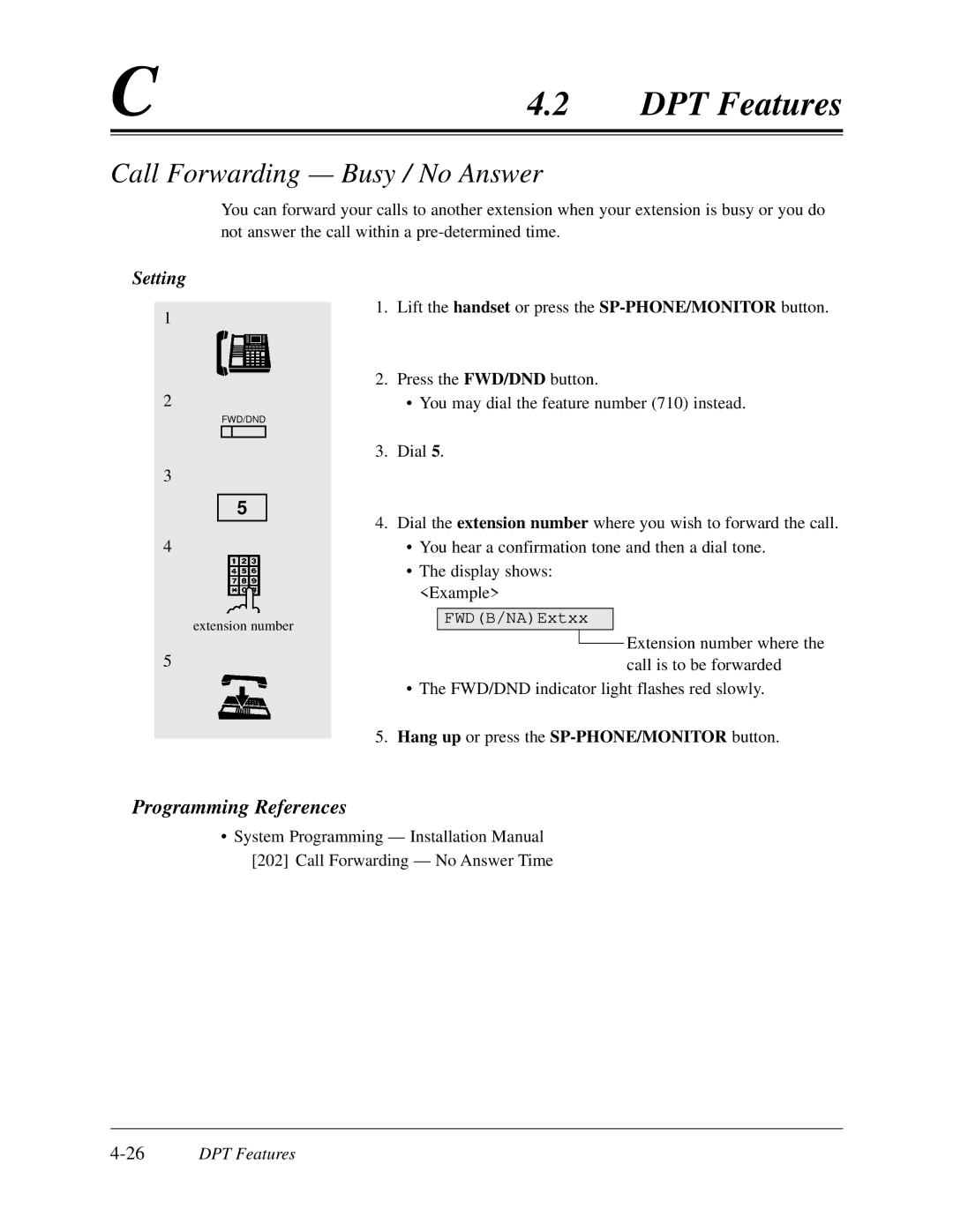 Panasonic KX-TD308 manual Call Forwarding Busy / No Answer, 26DPT Features 