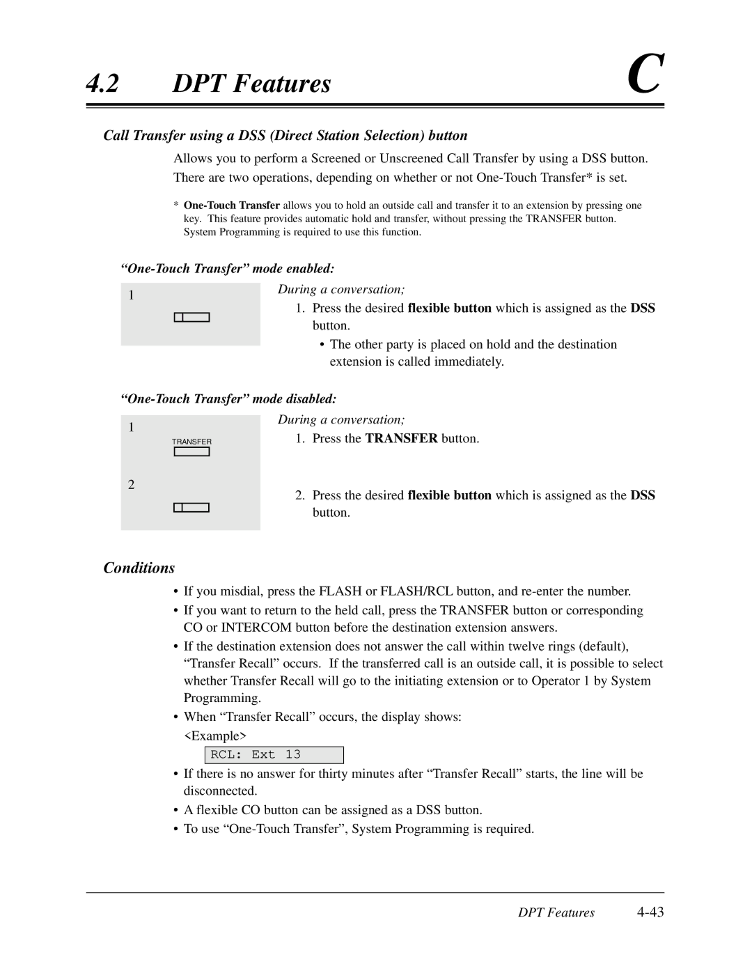 Panasonic KX-TD308 manual Call Transfer using a DSS Direct Station Selection button, One-Touch Transfer mode enabled 