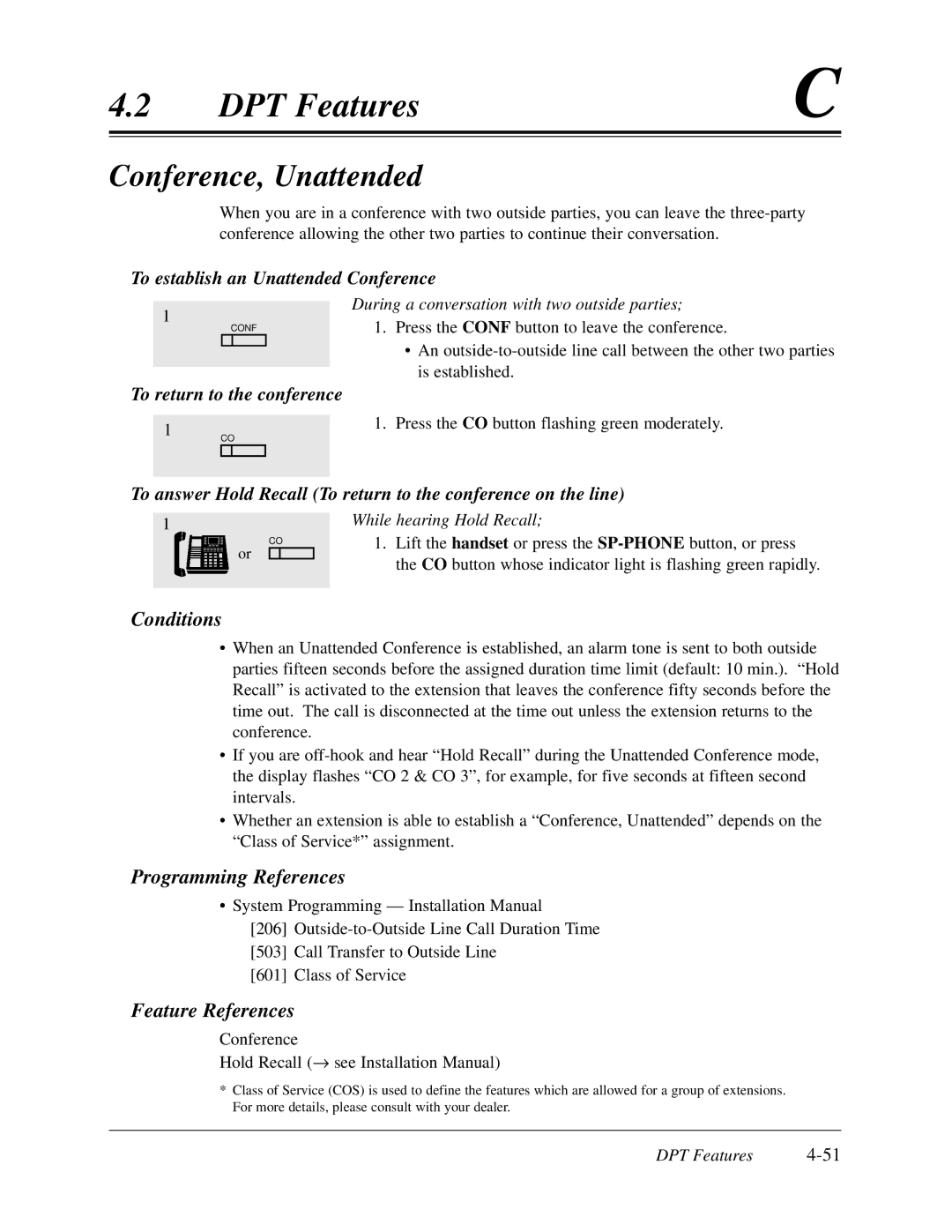 Panasonic KX-TD308 manual Conference, Unattended, To establish an Unattended Conference, To return to the conference 