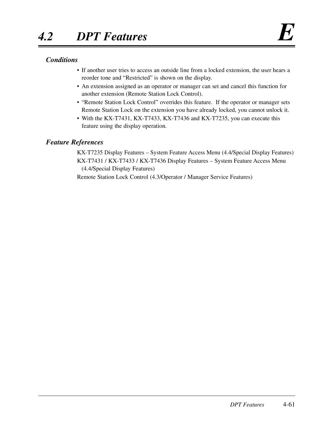 Panasonic KX-TD308 manual DPT Features 