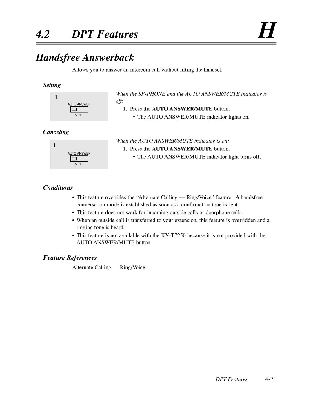 Panasonic KX-TD308 manual Handsfree Answerback, When the SP-PHONE and the Auto ANSWER/MUTE indicator is off 