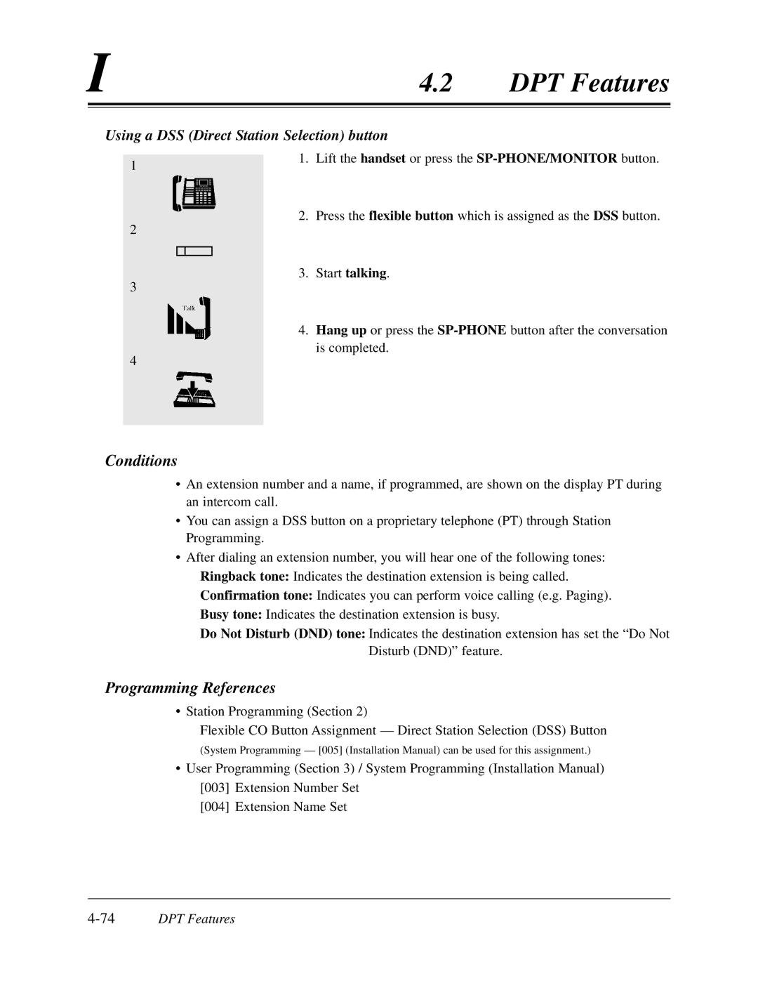 Panasonic KX-TD308 manual Using a DSS Direct Station Selection button, 74DPT Features 