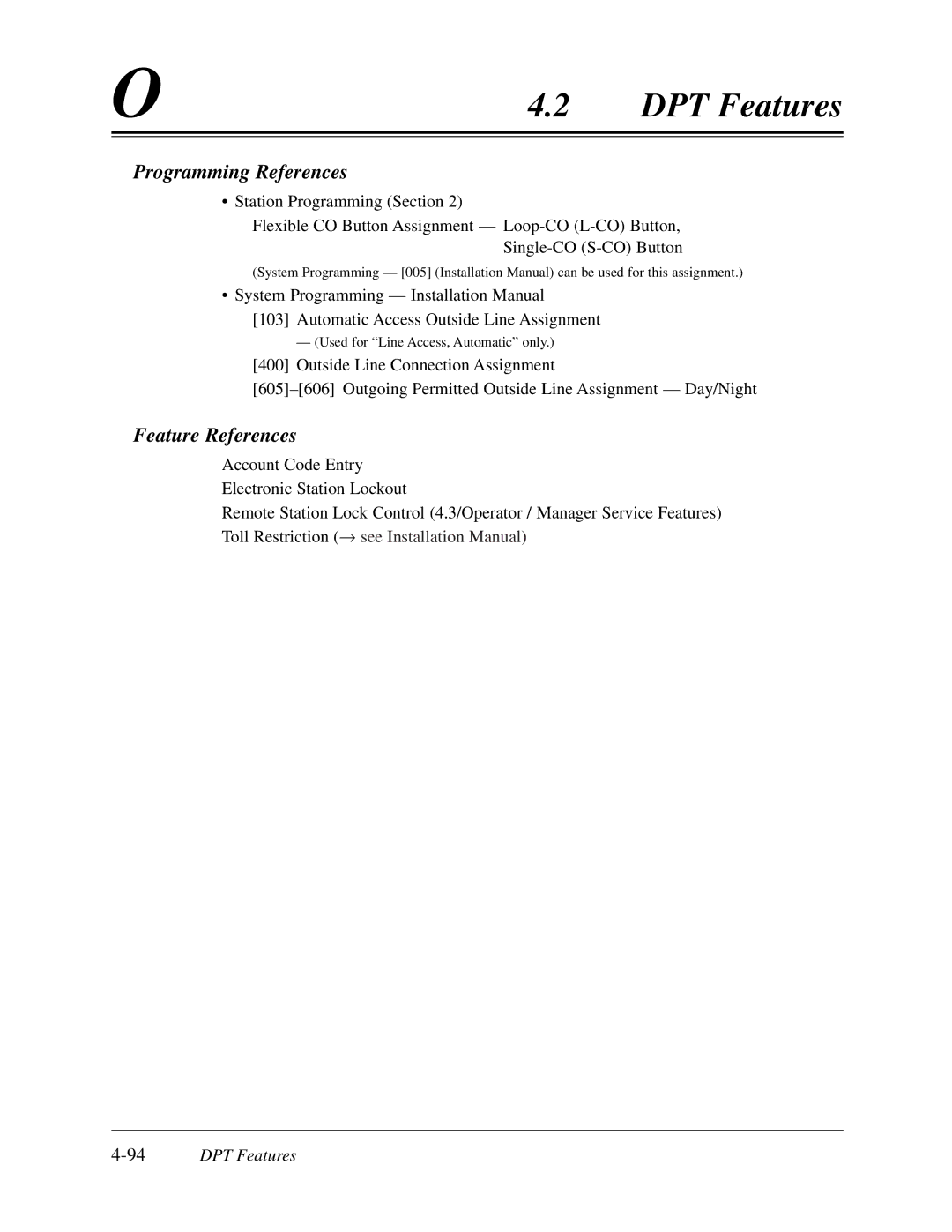 Panasonic KX-TD308 manual Feature References, 94DPT Features 