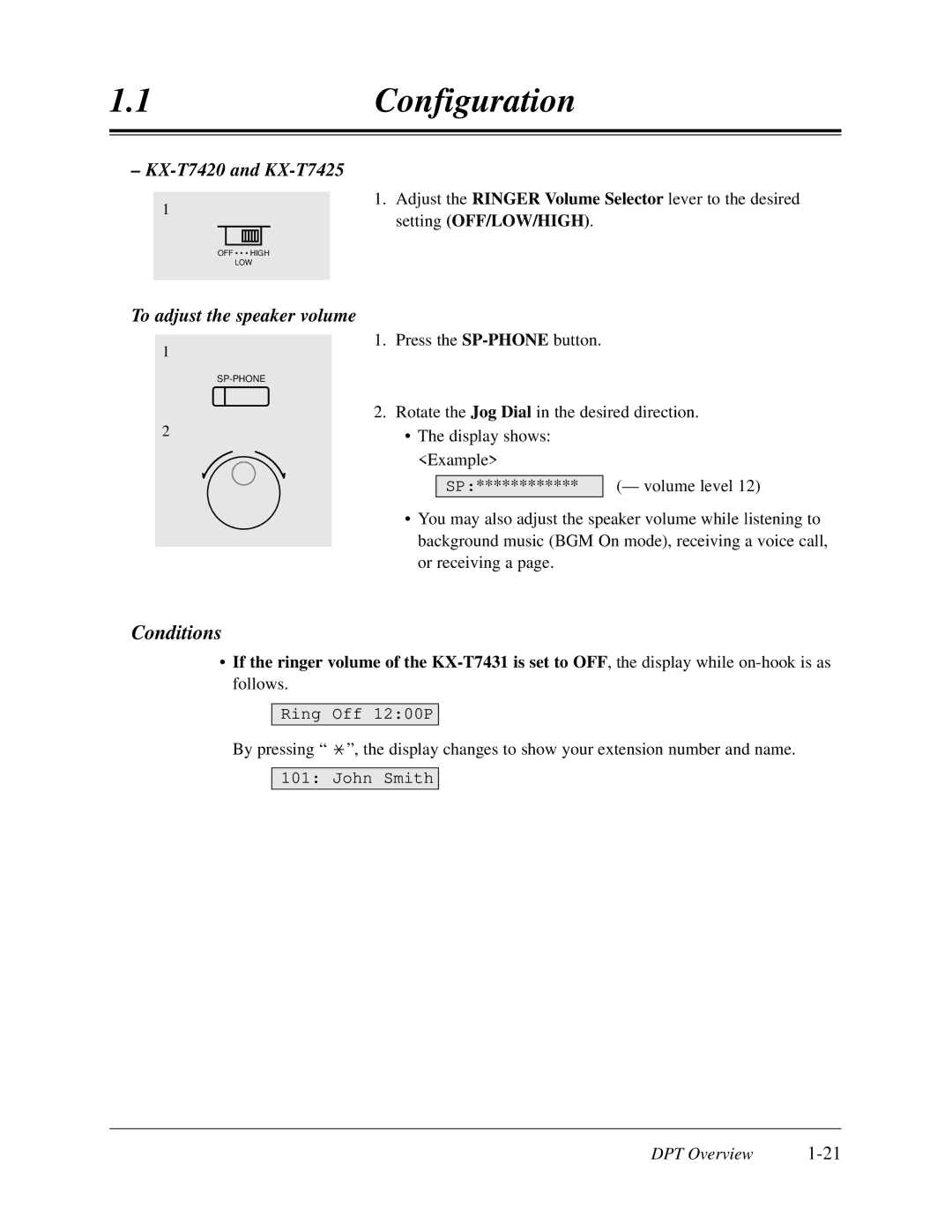 Panasonic KX-TD308 manual KX-T7420 and KX-T7425, To adjust the speaker volume, Setting OFF/LOW/HIGH 