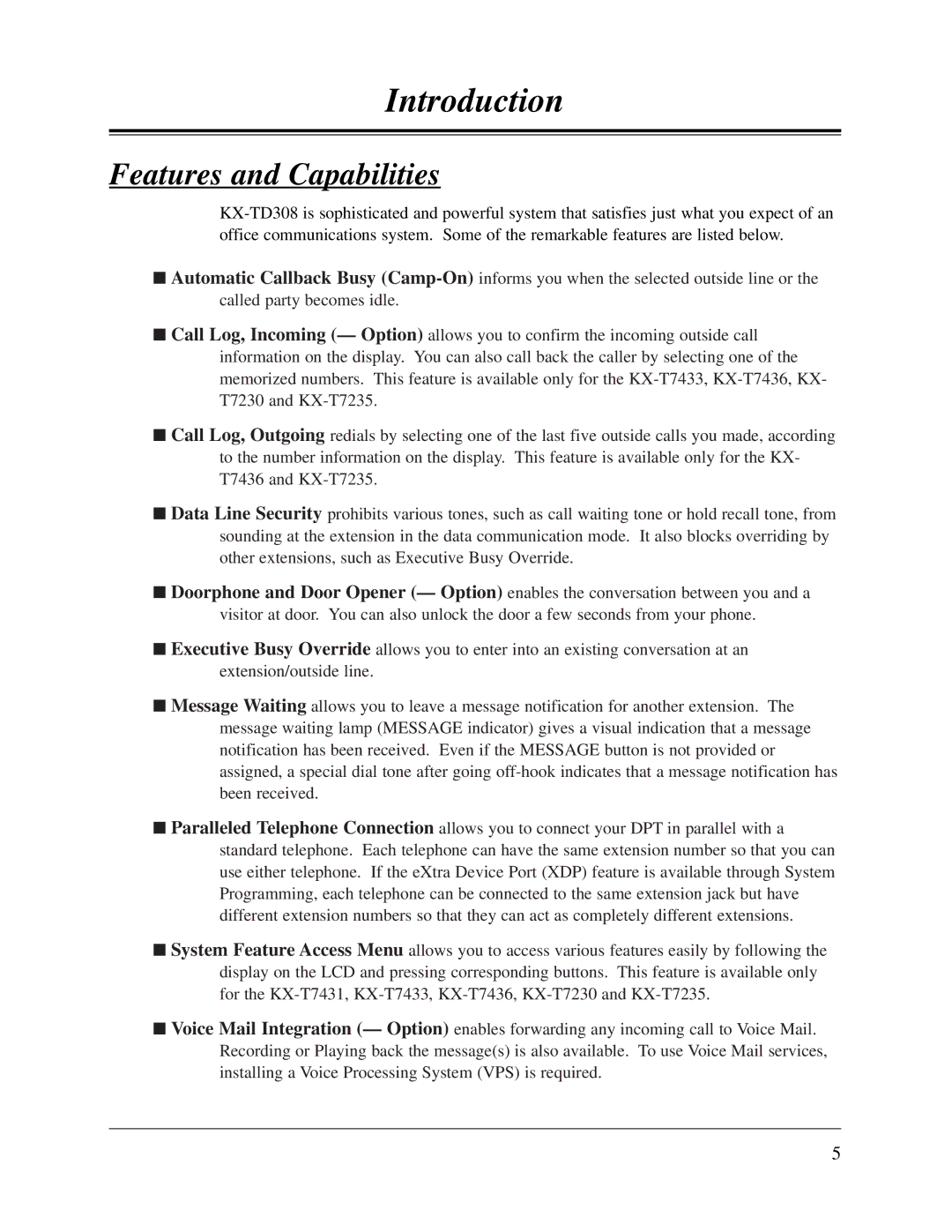 Panasonic KX-TD308 manual Features and Capabilities 