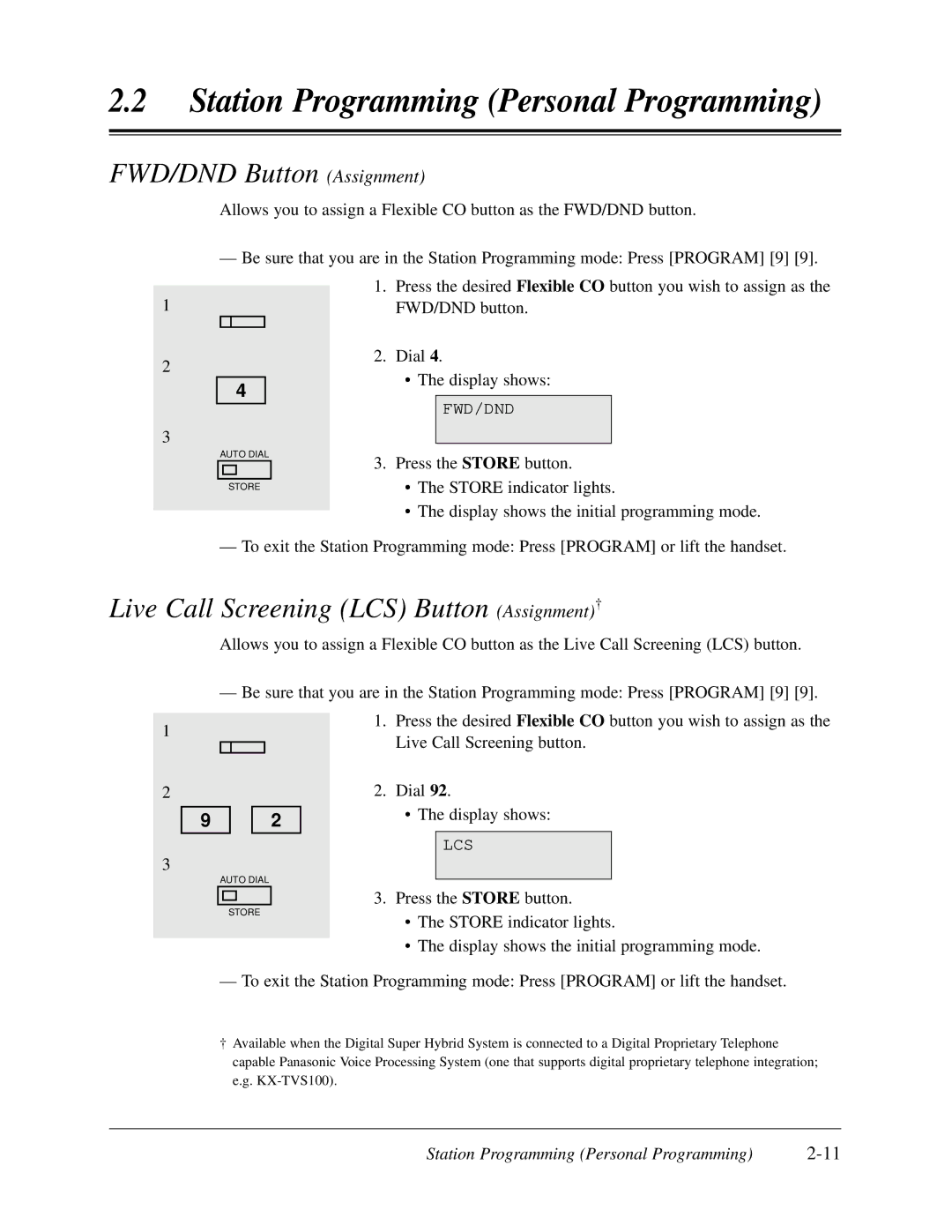 Panasonic KX-TD308 manual FWD/DND Button Assignment, Live Call Screening LCS Button Assignment† 