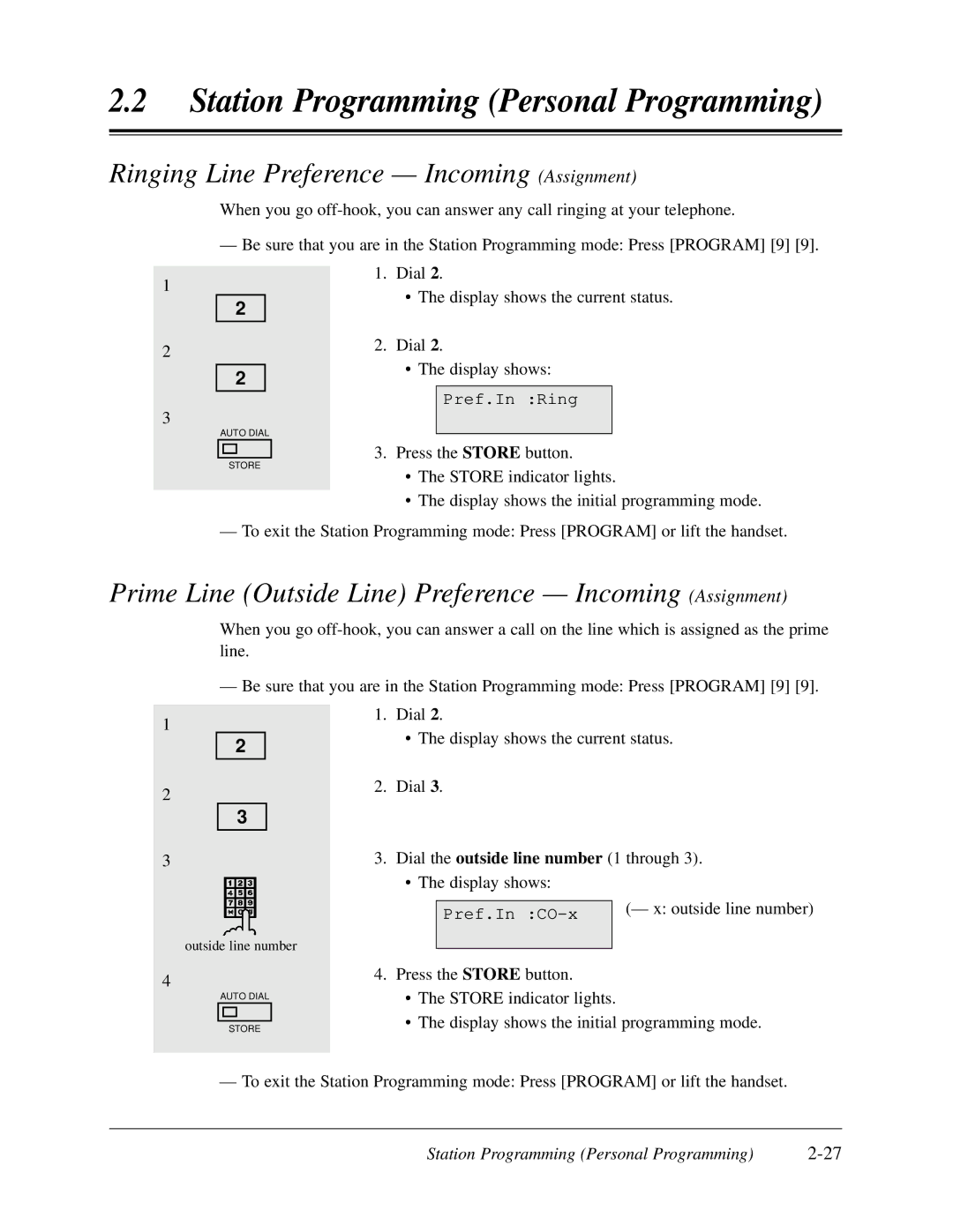 Panasonic KX-TD308 Ringing Line Preference Incoming Assignment, Prime Line Outside Line Preference Incoming Assignment 