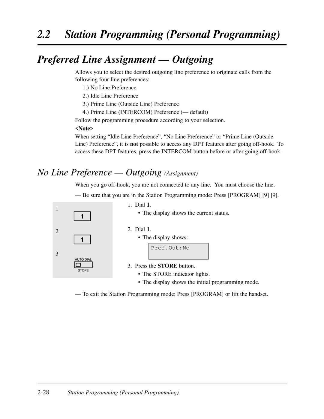 Panasonic KX-TD308 manual Preferred Line Assignment Outgoing, No Line Preference Outgoing Assignment 