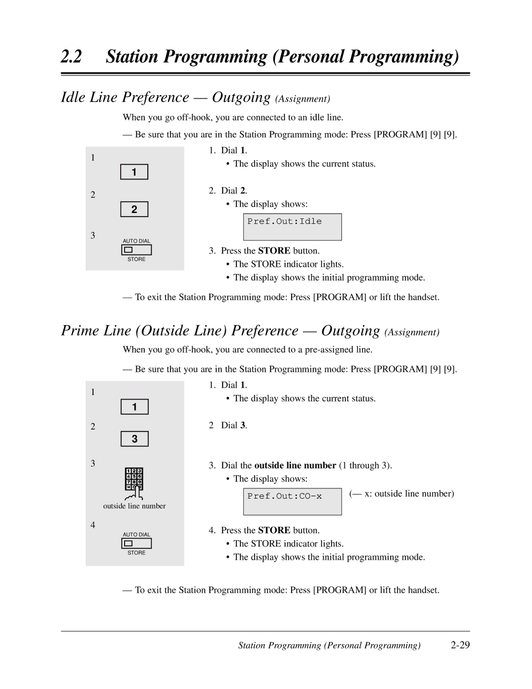 Panasonic KX-TD308 manual Idle Line Preference Outgoing Assignment, Prime Line Outside Line Preference Outgoing Assignment 