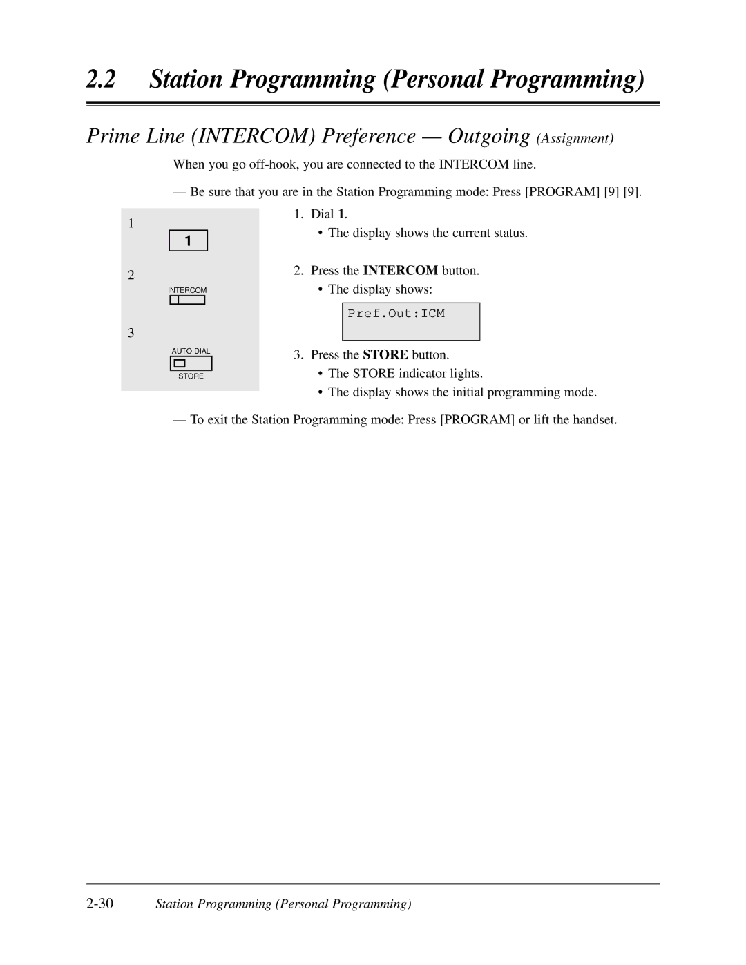 Panasonic KX-TD308 manual Prime Line Intercom Preference Outgoing Assignment, 30Station Programming Personal Programming 