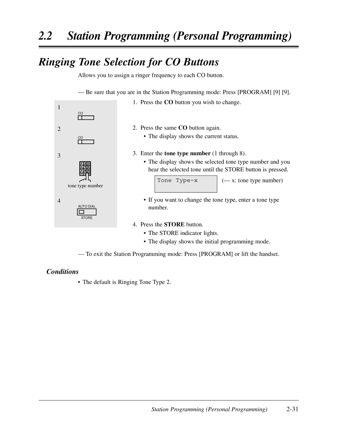 Panasonic KX-TD308 manual Ringing Tone Selection for CO Buttons, Conditions 