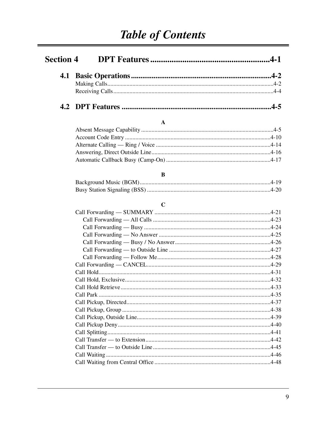 Panasonic KX-TD308 manual Section DPT Features 