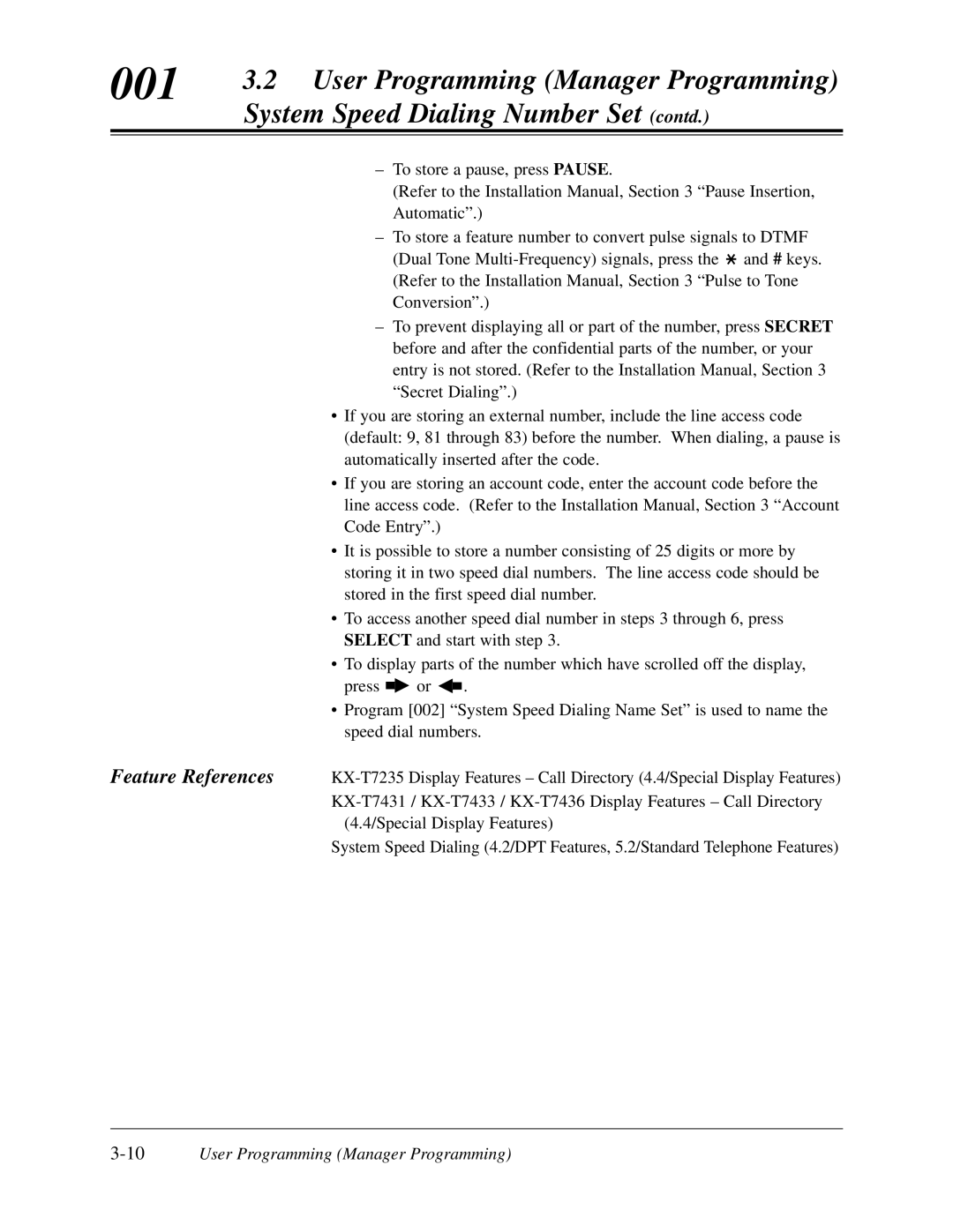 Panasonic KX-TD308 manual System Speed Dialing Number Set contd, 10User Programming Manager Programming 