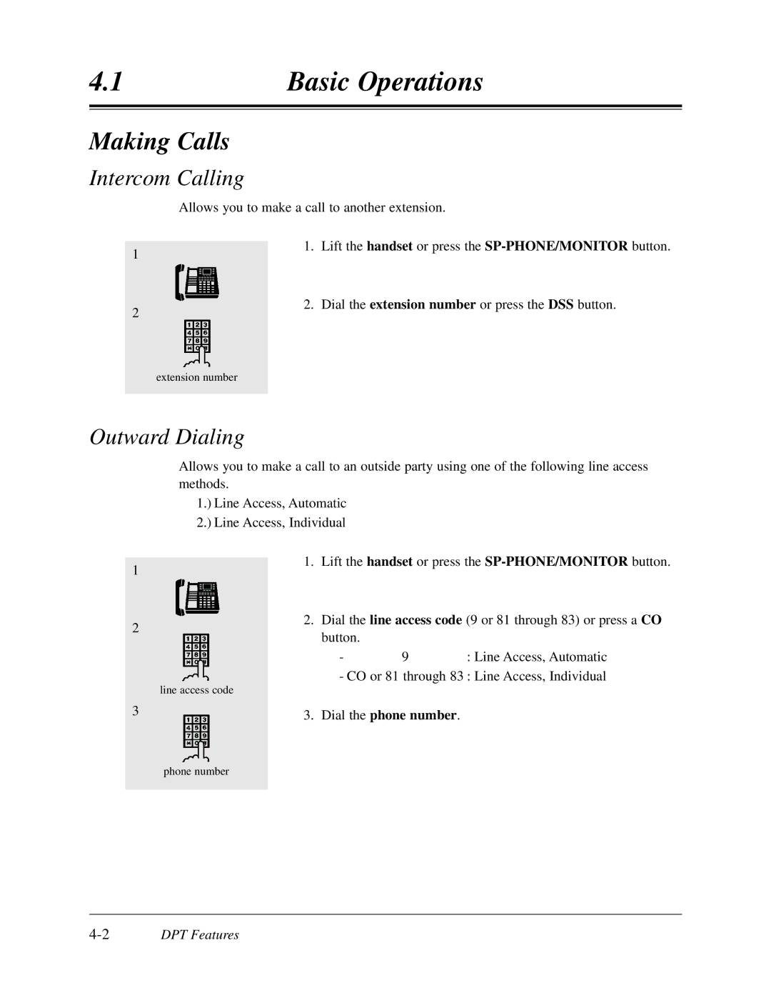 Panasonic KX-TD308 manual Making Calls, Intercom Calling, Outward Dialing 