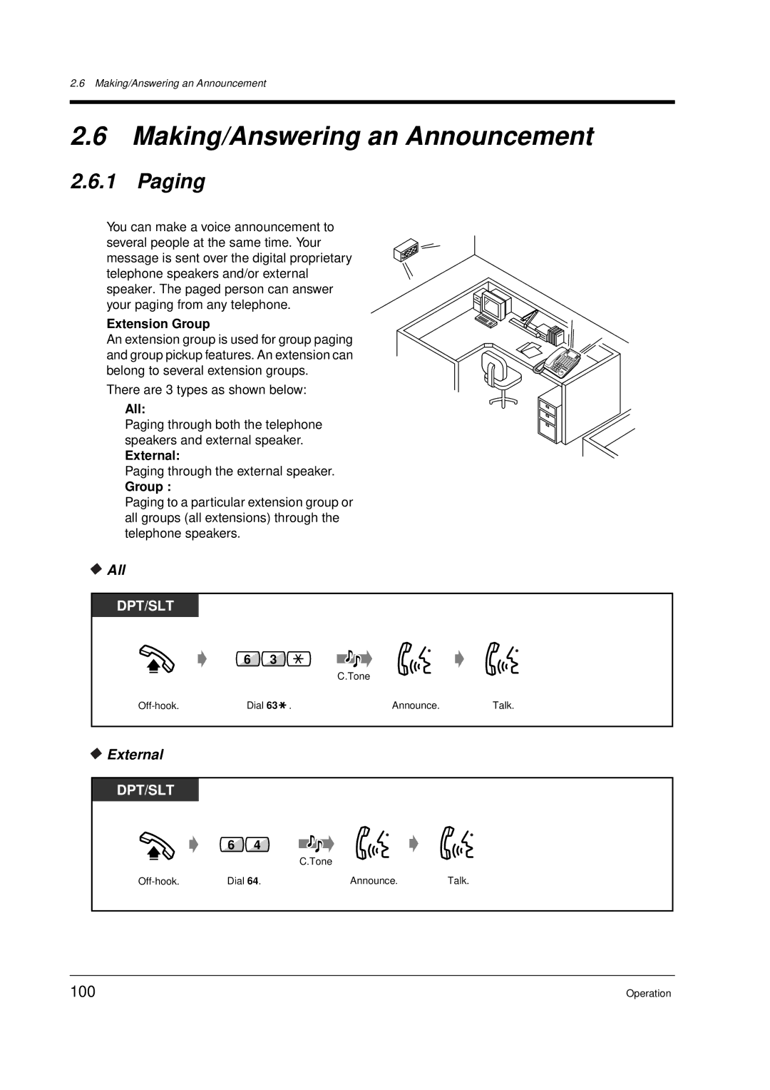 Panasonic KX-TD612E user manual Making/Answering an Announcement, Paging, 100, All, External 