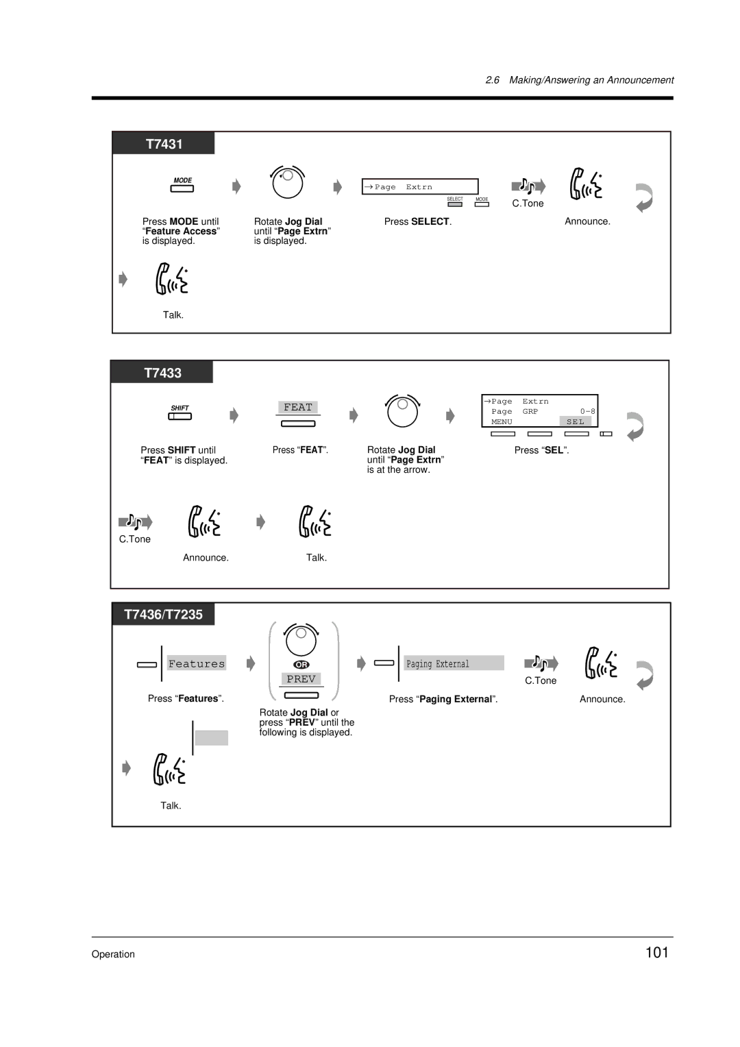 Panasonic KX-TD612E user manual 101, Rotate Jog Dial until Page Extrn is displayed, Press Paging External 