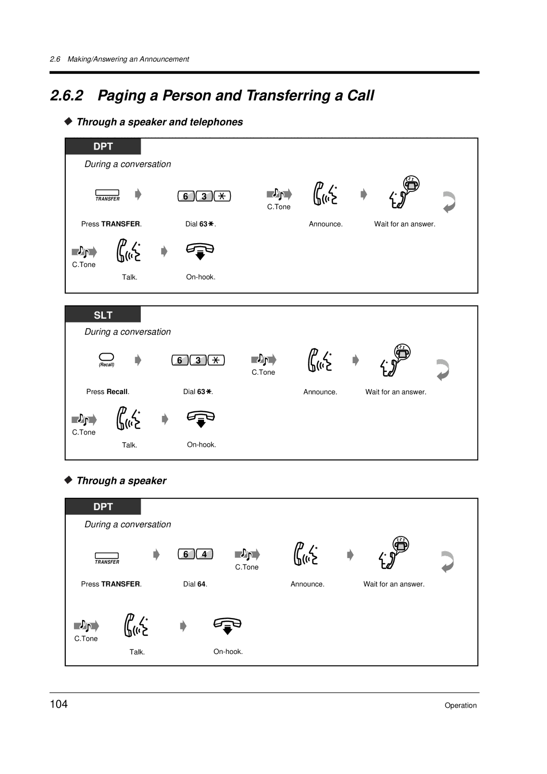 Panasonic KX-TD612E user manual Paging a Person and Transferring a Call, 104, Through a speaker and telephones 