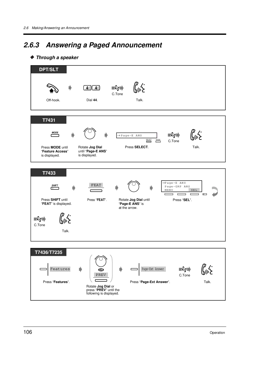 Panasonic KX-TD612E user manual Answering a Paged Announcement, 106, Page-E ANS is 