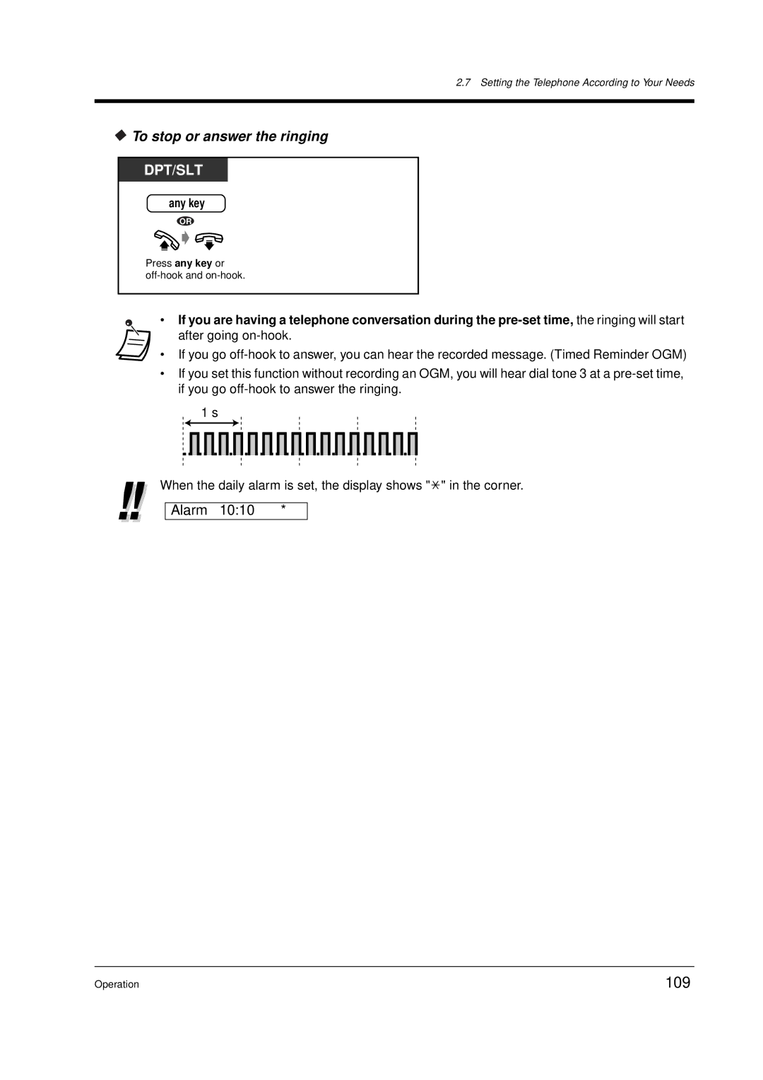 Panasonic KX-TD612E user manual 109, To stop or answer the ringing, Any key 